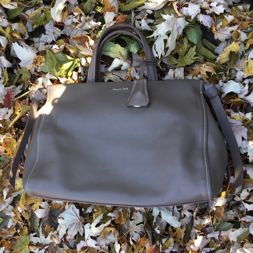 Massimo Dutti Gray Leather Tote Bag